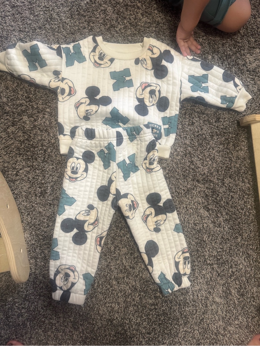 Disney Kids White Cream & Teal Mickey Mouse Matching Set